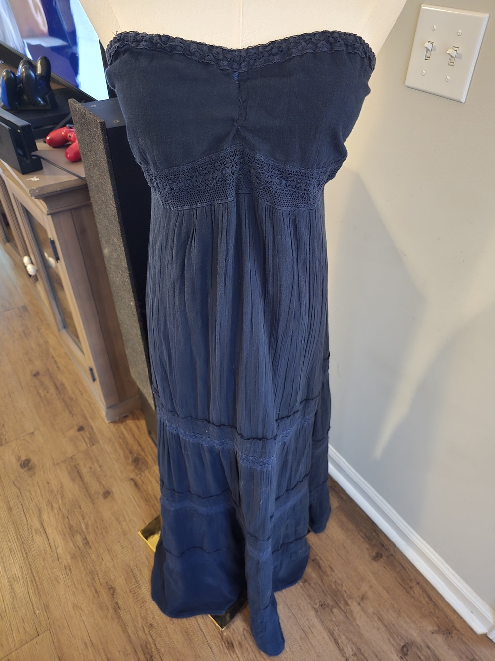 Abercrombie & Fitch Navy Vintage Y2K Strapless Maxi Dress